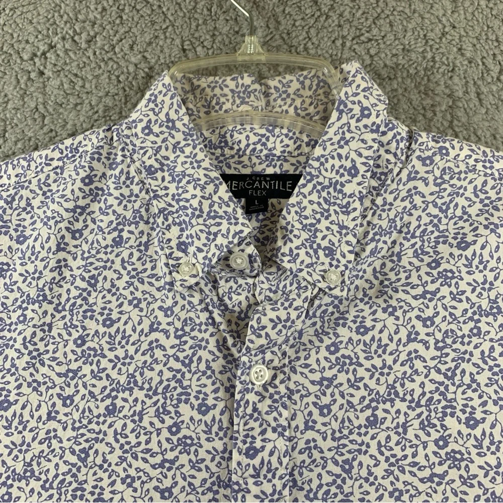J.Crew Mercantile Flex Shirt Mens Long Sleeve Button Up White Blue Floral Size L